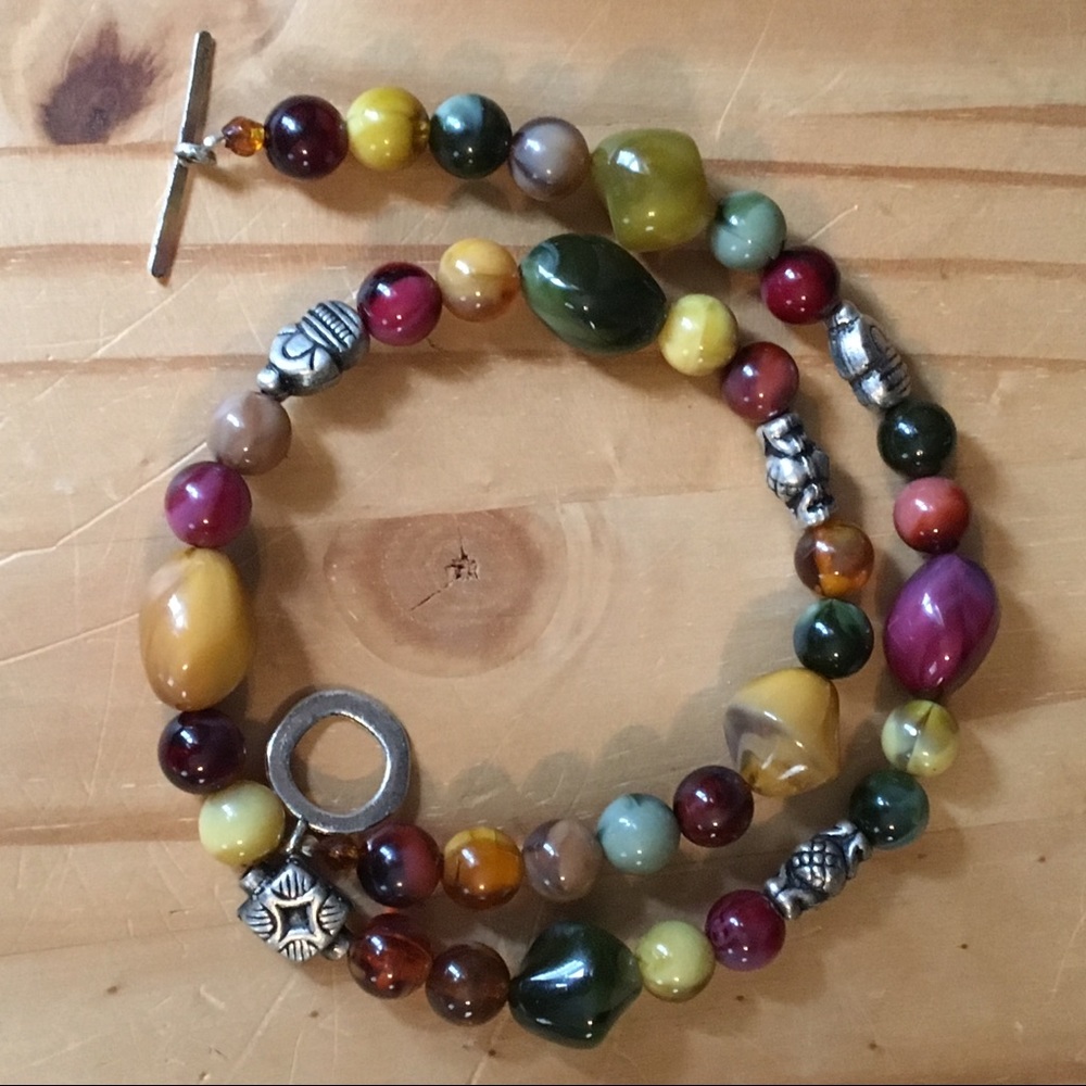 Stone & Silver Bead Necklace with Toggle